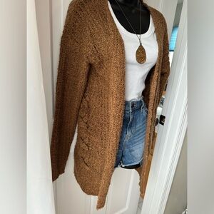 Pink Rose Brown Cardigan- Size Small